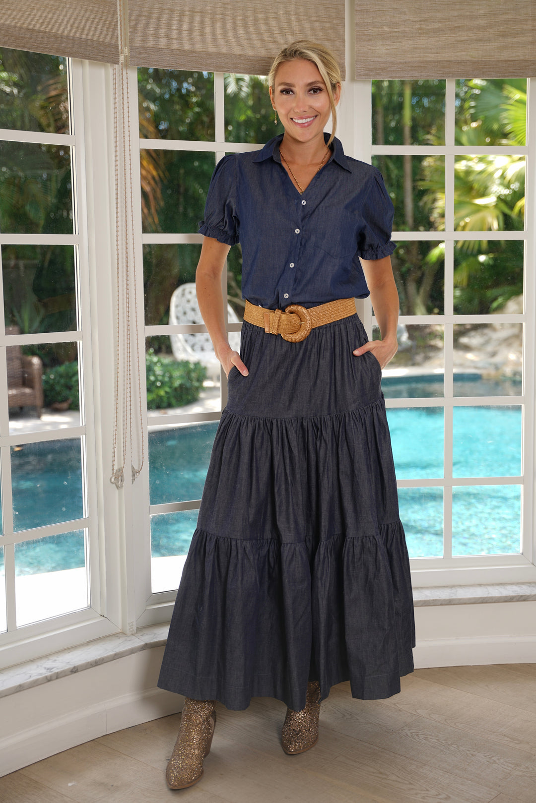 Boho Long Skirt Denim