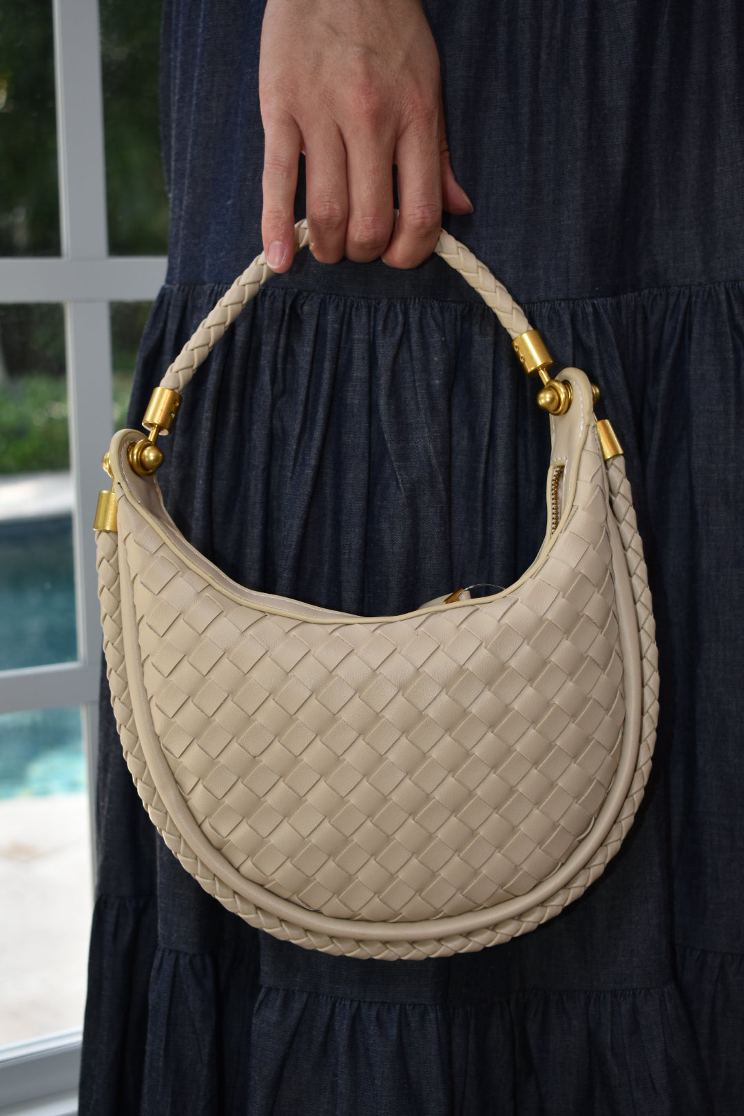 Mini Woven Hobo Bag Beige