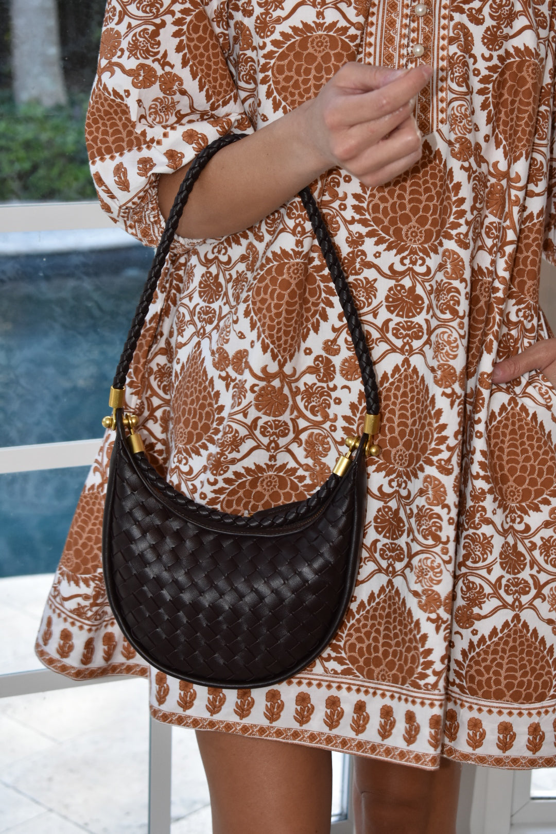 Mini Woven Hobo Bag Chocolate