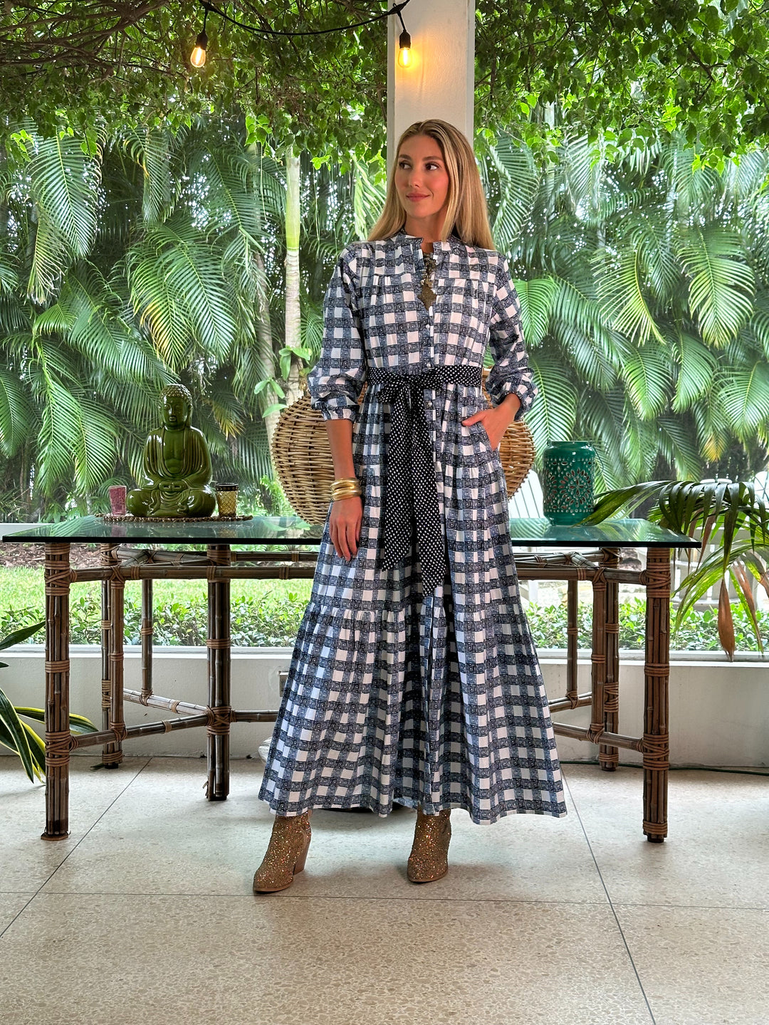 Boho Long Dress Square Navy