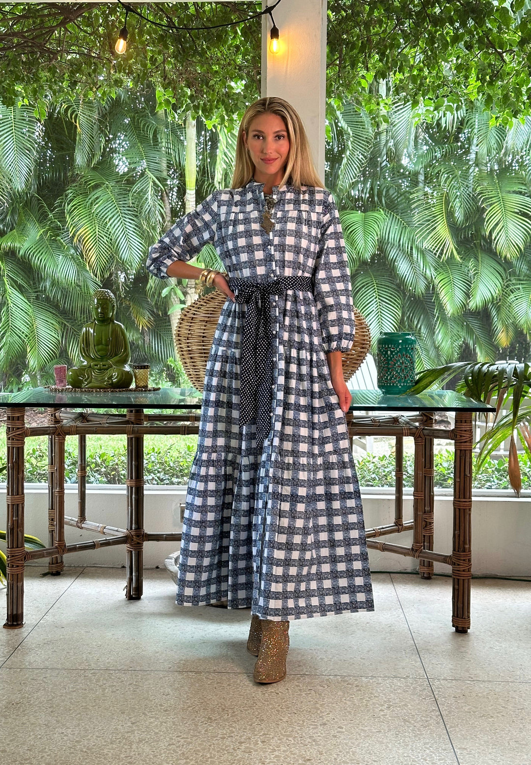 Boho Long Dress Square Navy