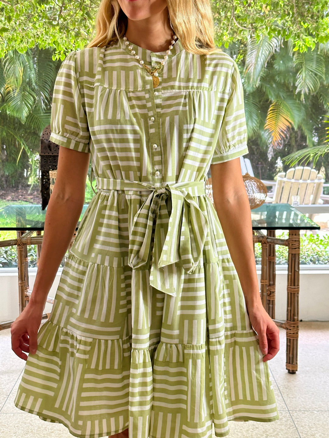 Ibiza Short Dress Stripe Sage