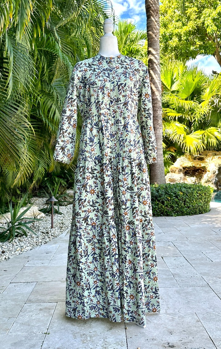 Boho Long Dress Floral Sage