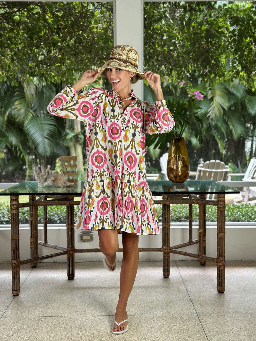 Megan Dress Ikat White