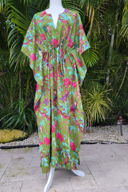 Kaftan Floral Pink and Green
