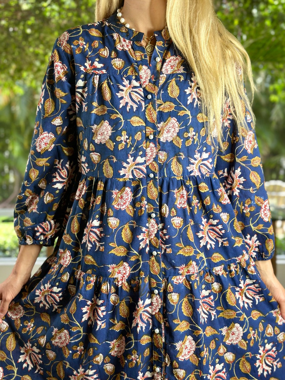 Boho Long Dress Charleston Floral Navy