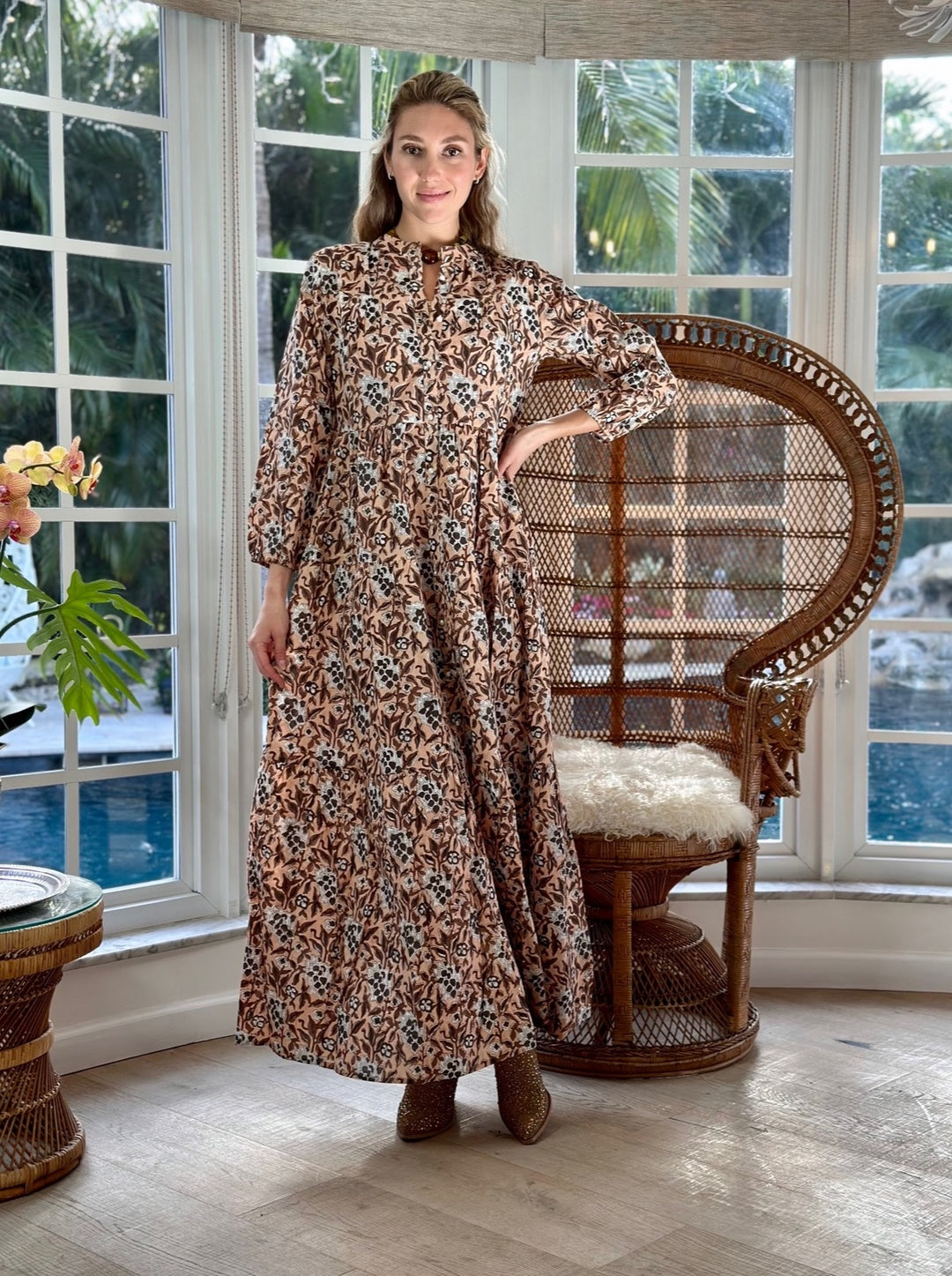 Boho Long Dress Fall Honeycomb