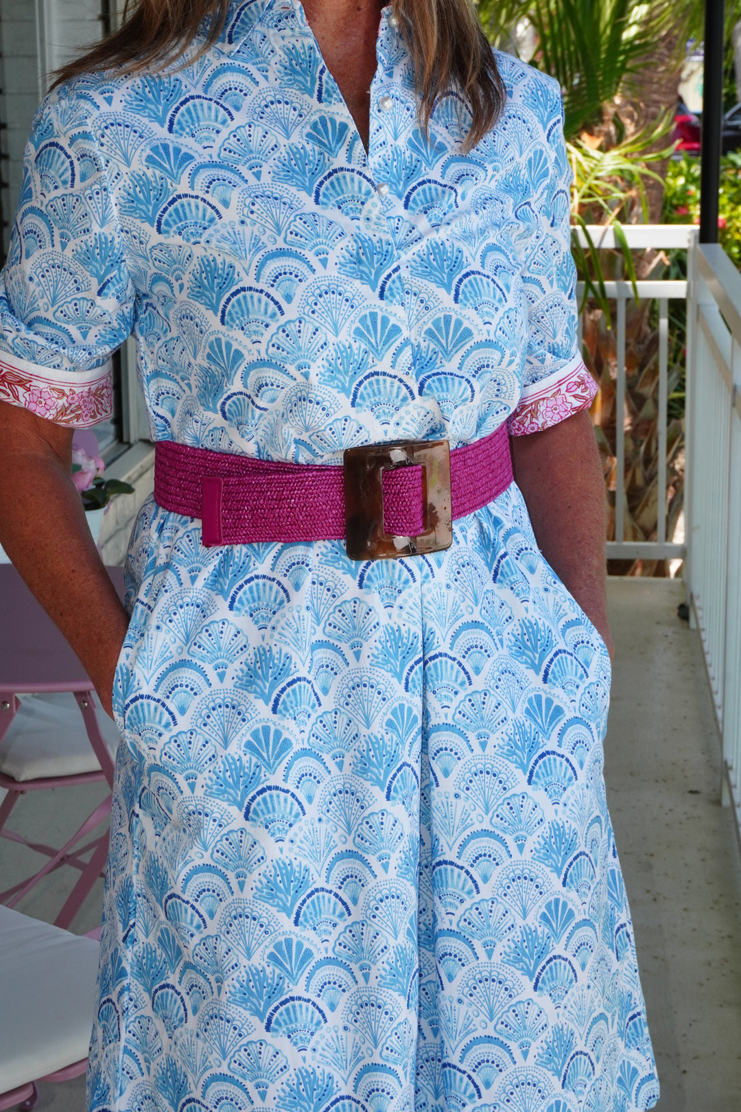 Lucite Square Buckle Straw Belt Magenta
