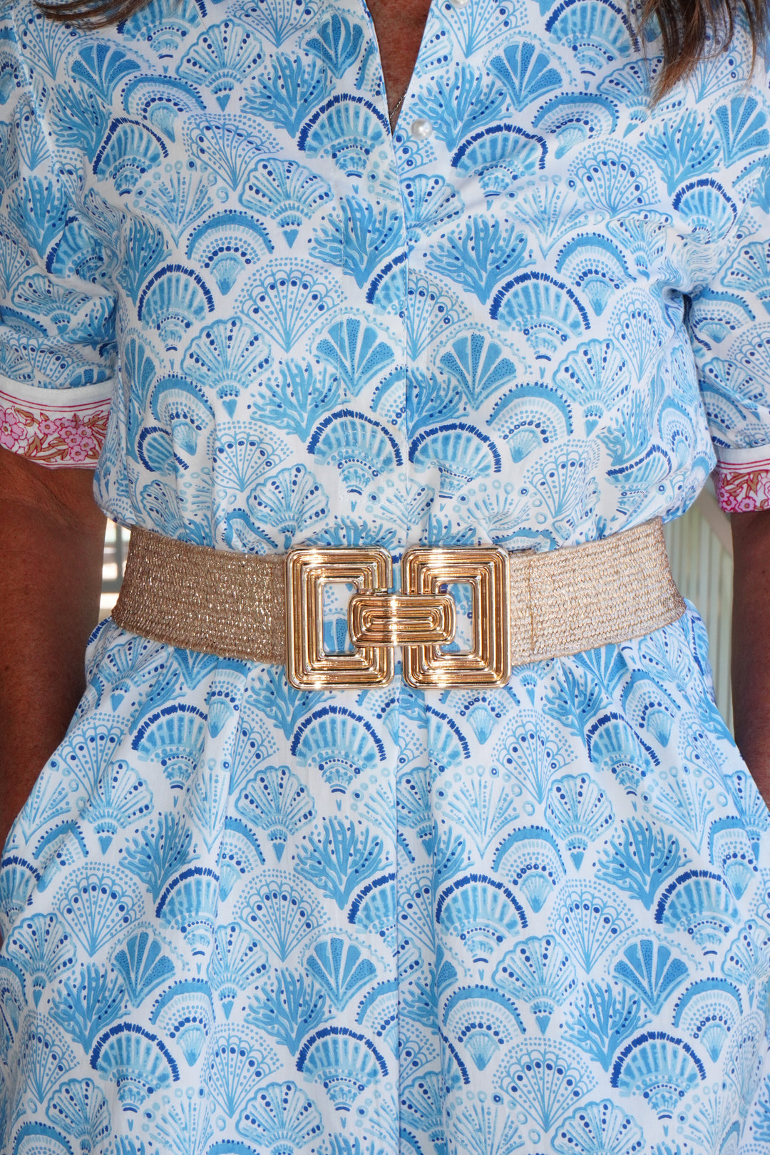 Ribbed Rectangle Buckle Metallic Straw Belt