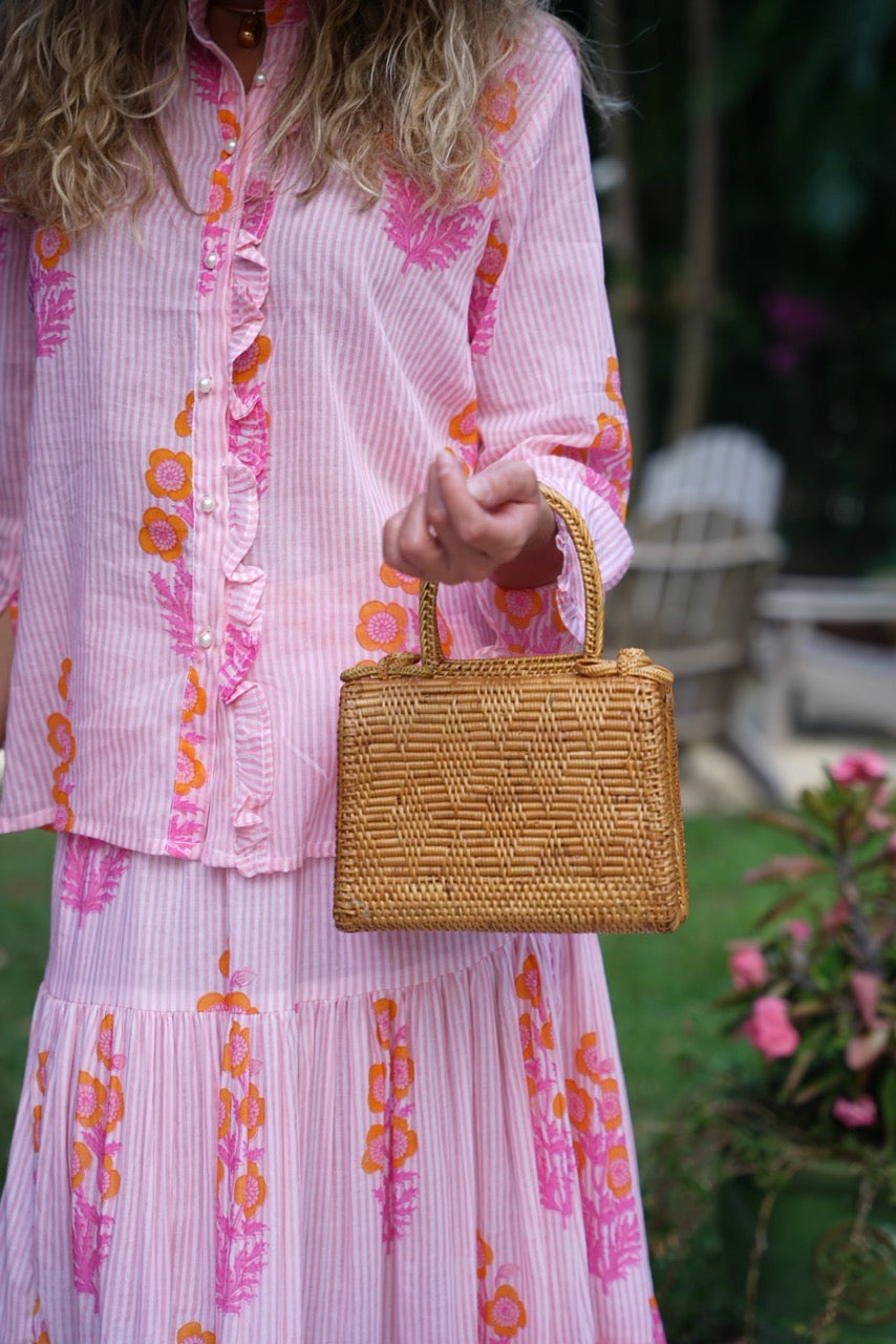 Ata Vine Handbag Natural with Batik Print