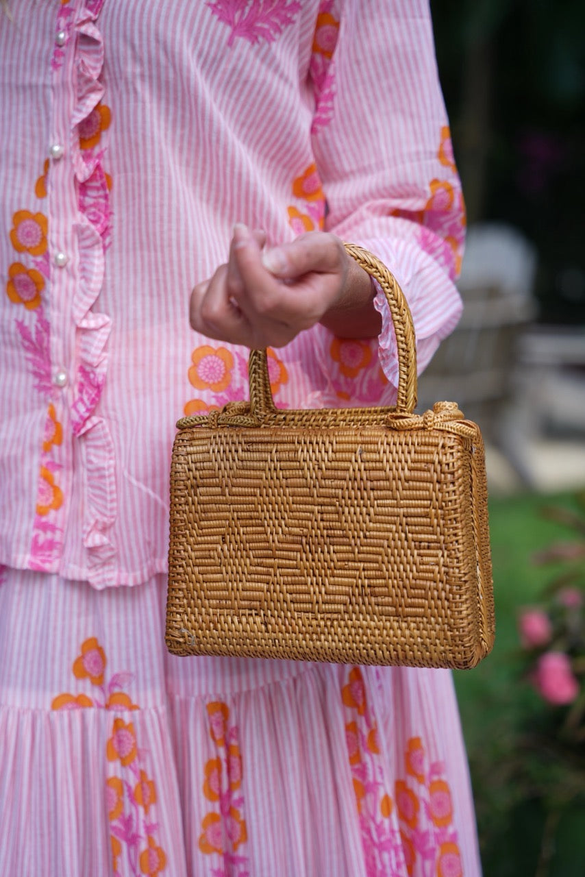 Ata Vine Handbag Natural with Batik Print