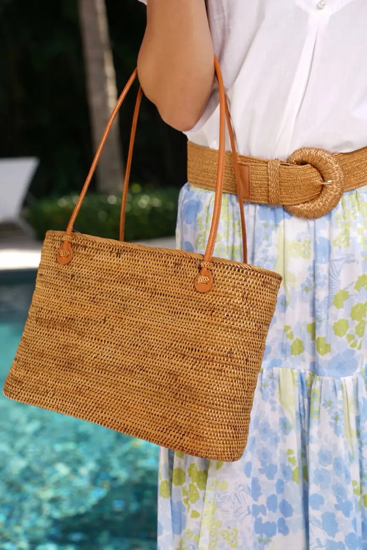 Wrapped Half Moon Straw Belt Cognac