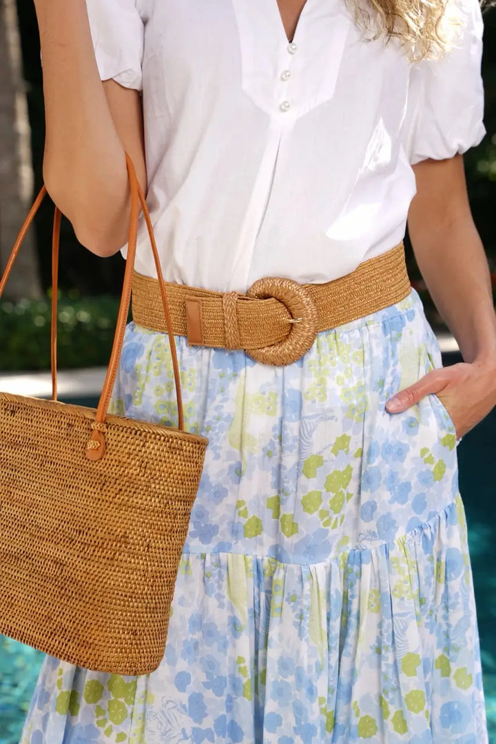 Wrapped Half Moon Straw Belt Cognac