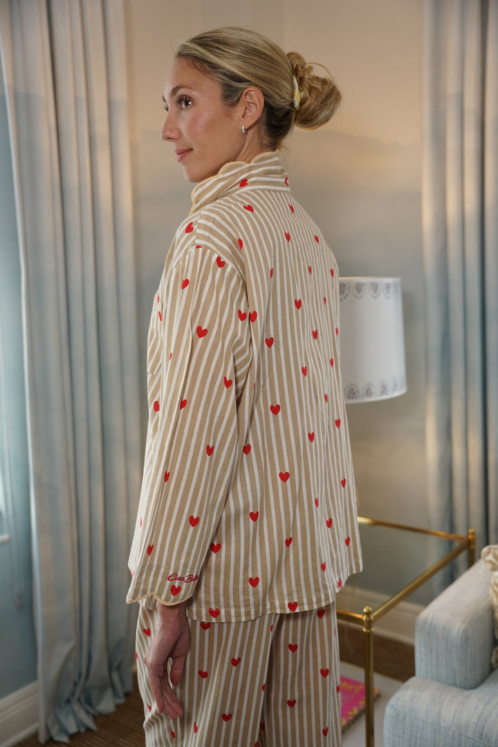 Long Pajama Set Beige Hearts