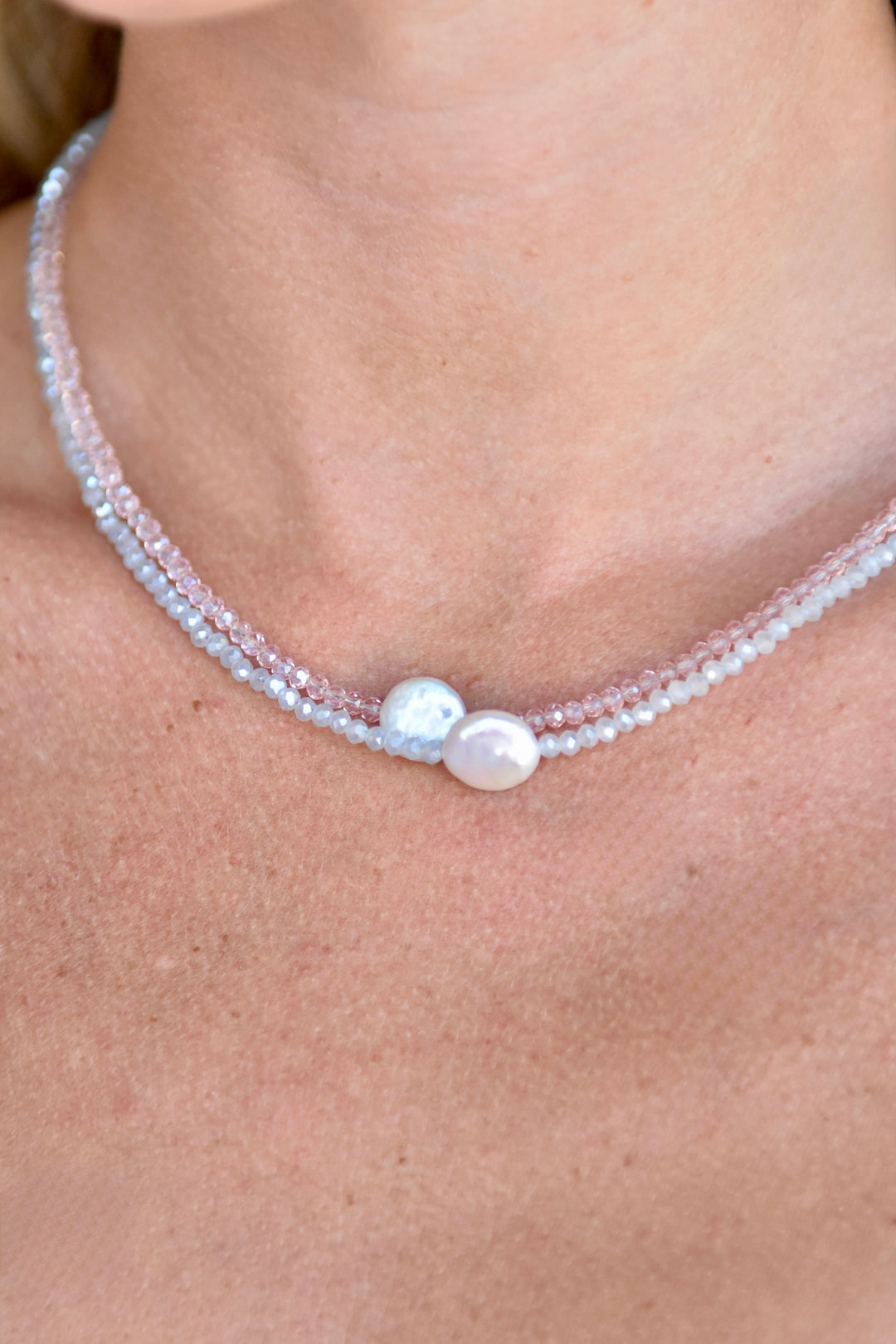 Crystal Choker with Coin Pearl Pale Blue