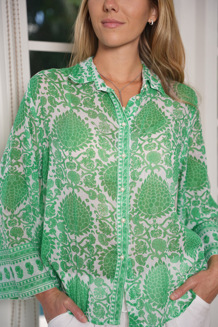 Boho Shirt Tobacco Leaf Emerald