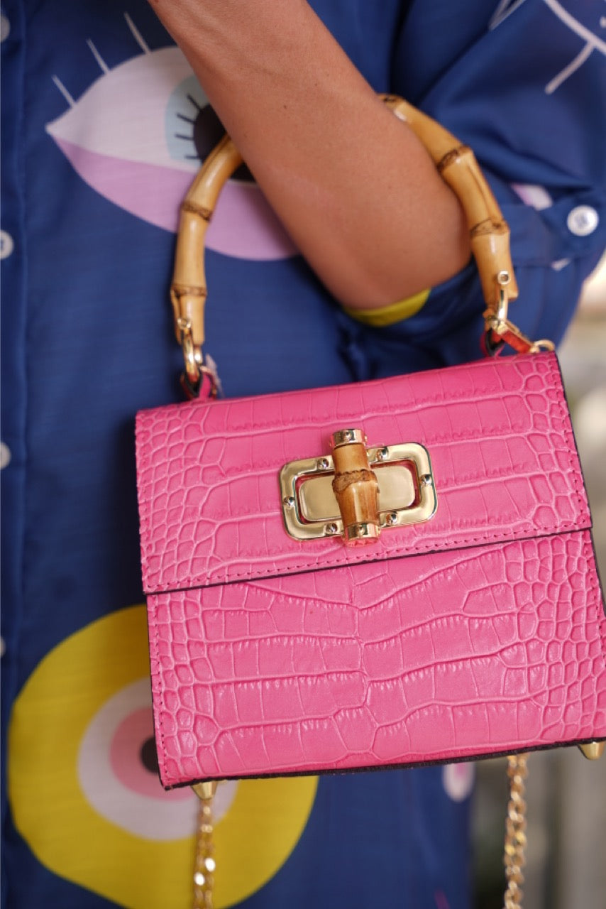 Antonella Small Croco Handbag Hot Pink