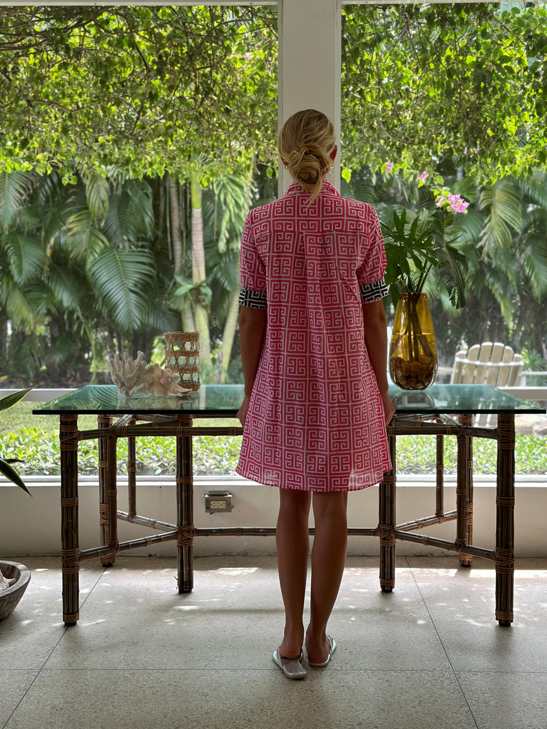 Charlotte Dress Greek Key Pink