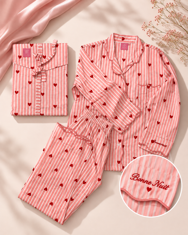 Long Pajama Set Pink Hearts