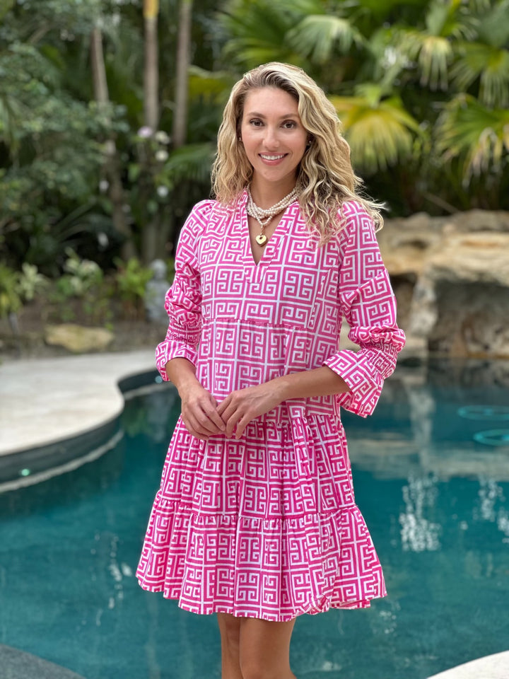Malibu Dress Greek Key Pink