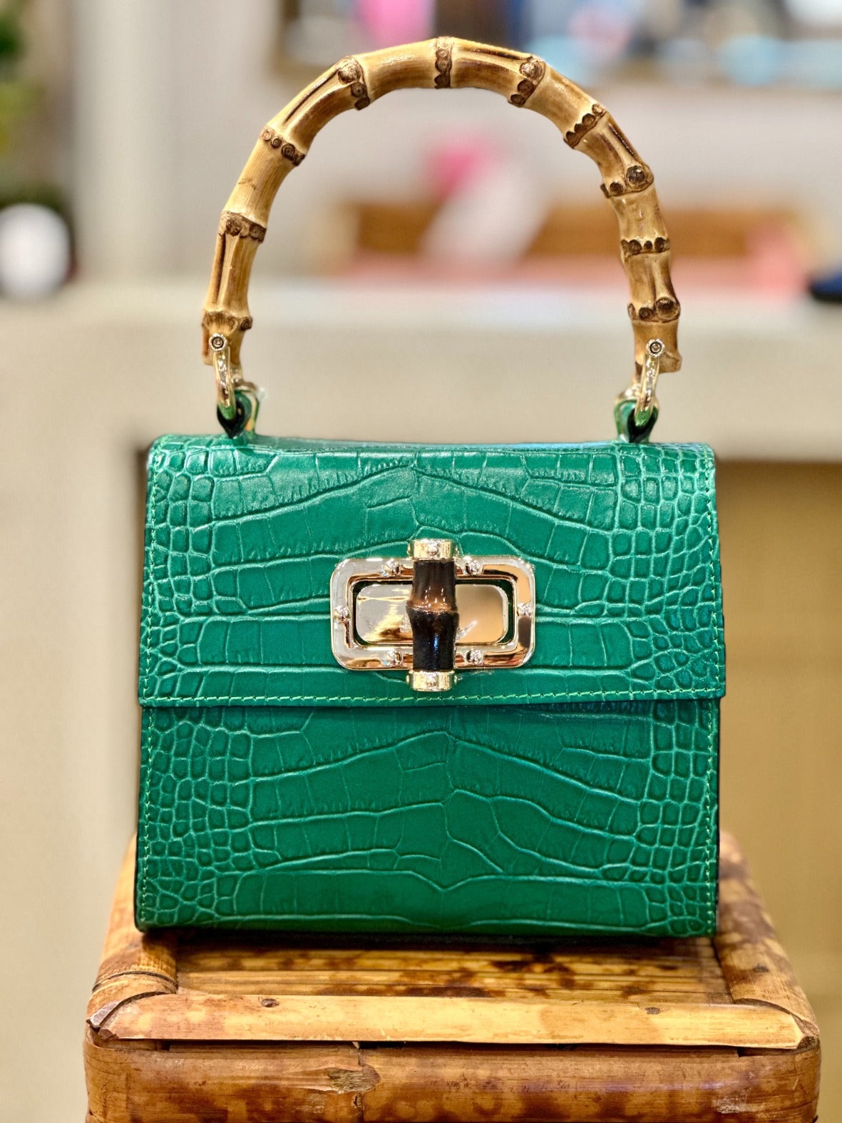 Antonella Small Croco Handbag Emerald Green