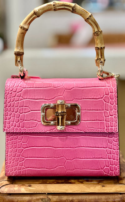 Antonella Small Croco Handbag Hot Pink