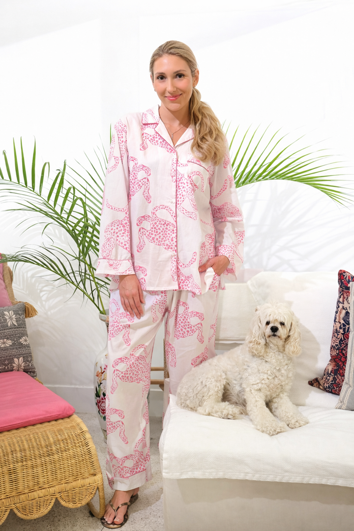 Long Pajama Set Cheetah Pink