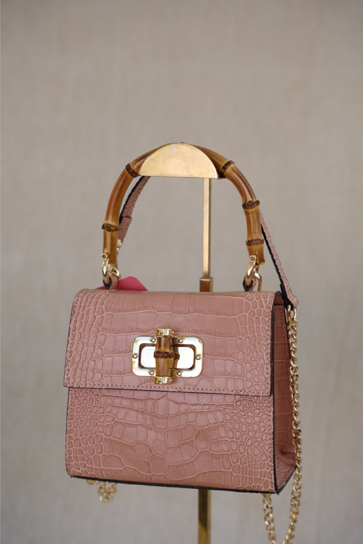 Antonella Small Croco Handbag Light Pink