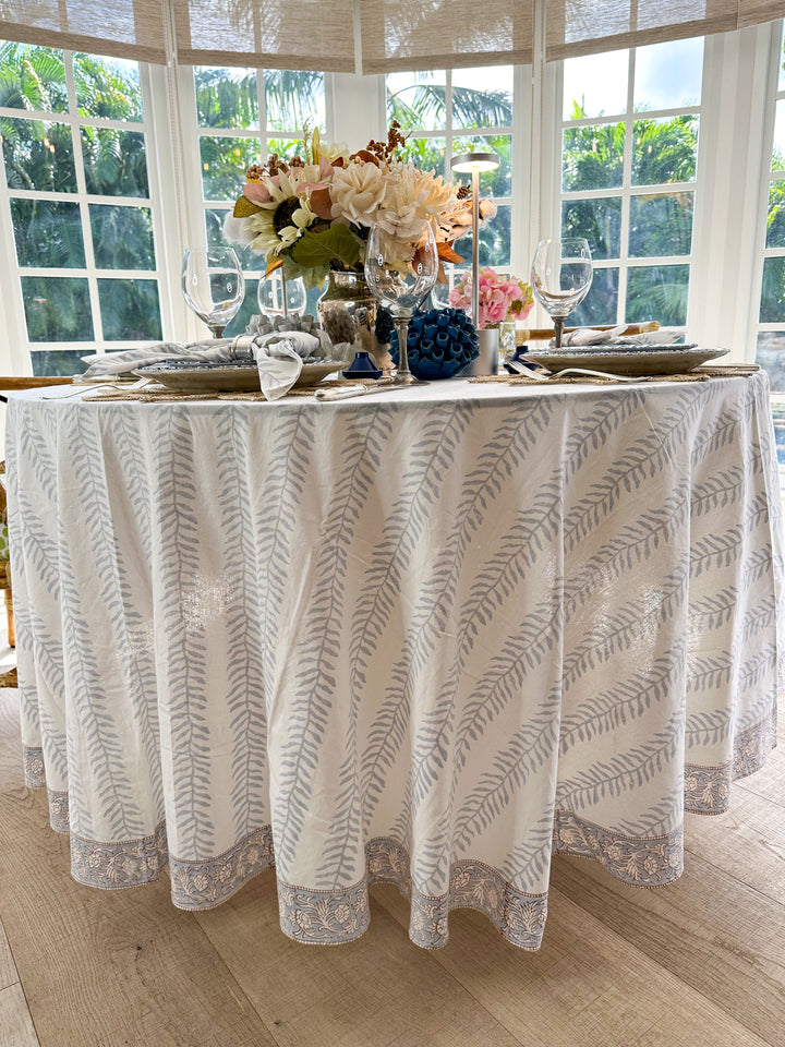 The Silver/Blue Trellis Tablecloth